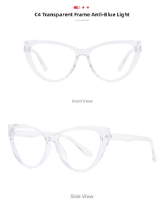 Transparent cat-eye glasses frame with anti-blue light lenses and sleek design