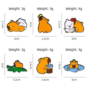 Cute Capybara and crocodile enamel pin set for backpacks with various adorable poses