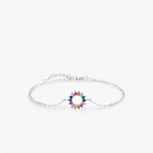 Bracciale In Argento Sterling 925 Per Donna Ciondolo A Cerchio In Zirconia Cubica Arcobaleno Colorato Regolabile Gioielli Dolci