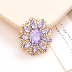 Luxurious purple crystal flower charm with gold alloy base and white sparkling rhinestones