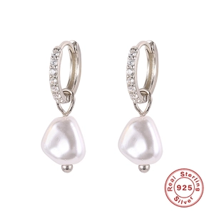 S925 sterling silver baroque pearl earrings with rhinestones in vintage style