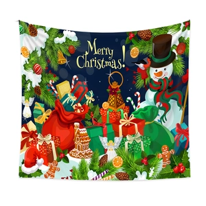 Detail of a Christmas tapestry with snowman and Merry Christmas text for wall decoration