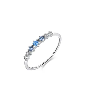 S925 sterling silver ring with blue and white cubic zirconia in a refined minimalist design
