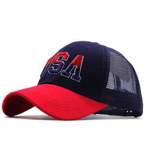 USA Embroidery Baseball Cap Cotton Mesh Breathable Adjustable Snapback Trucker Hat Casual Unisex Outdoor Sun Hat