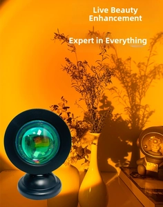 Close-up of sunset projection lamp with matte black base and high-transmittance glass lens