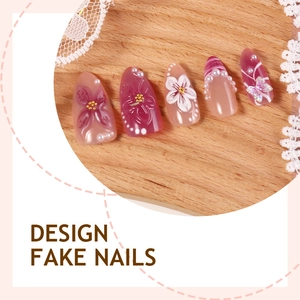 Handmade 3D almond press-on nails with 3D floral accents, butterflies and pearls