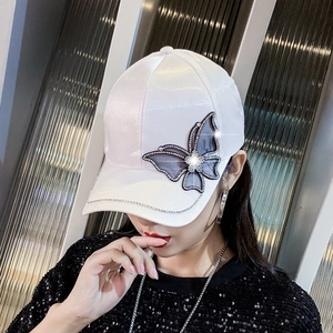 Fashion Satiny Satin Baseball Cap Rhinestone Butterfly Decoration Adjustable Sun Protection Outdoor Hat For Women
