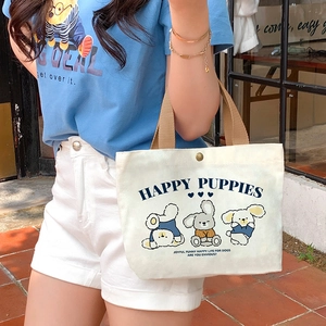 Cartoon Canvas Handbag Cute Animal Print Small Tote Bag For Women Portable Lunch Bag Daily Casual Pouch