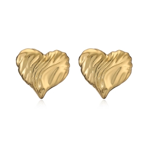 Elegant gold heart earrings with irregular lava texture finish on a clean white background