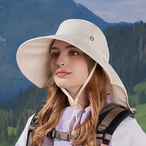 Women's wide brim sun hat with neck flap and ponytail hole for outdoor hiking