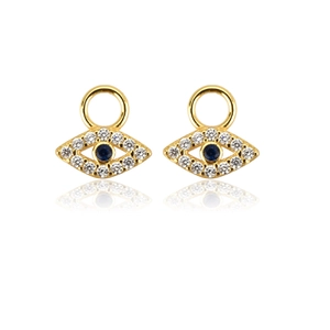 Elegant gold S925 silver evil eye drop earrings with blue zircon in a studio setting