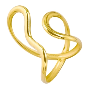 Polished 18K gold wave pattern adjustable open ring with minimalist curved lines