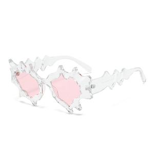 Pink heart-shaped irregular wave sunglasses with transparent flame frame for parties