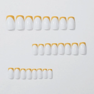Klassische französische quadratische Kunstnägel in Weiß mit gelben Spitzen, 24er Set