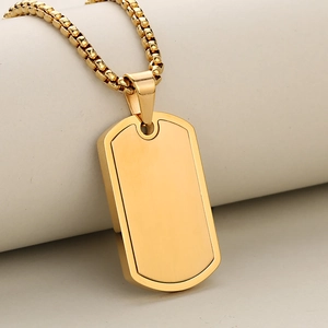 Men Dog Tag Pendant Necklace Stainless Steel Plain Military Style Polished Box Chain Minimalist Jewelry