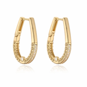 Vintage style 18K gold plated drop earrings with micro-pave crystals and round center stone