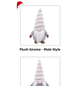 Detailed view of handmade Christmas gnome plush with grey herringbone hat and 30cm height