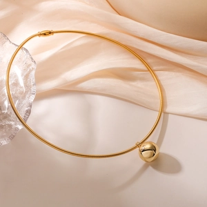 Chic gold stainless steel snake chain necklace with a minimalist spherical pendant