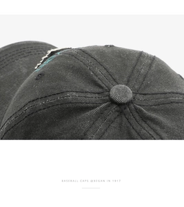 Close-up of vintage baseball cap featuring premium cotton twill and intricate embroidery