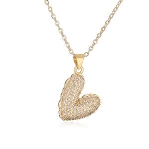 Elegant 18K gold plated heart pendant necklace with pavé set cubic zirconia stones