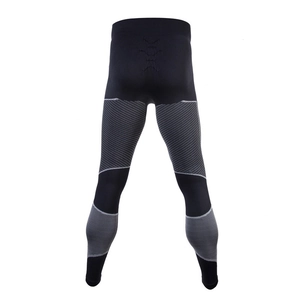 Rear view of men's compression pants with grey diagonal stripes and seamless texture