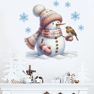 Christmas Snowman Wall Stickers PVC Self Adhesive Waterproof Window Door Decals Cartoon Winter Snowflakes Home Decor