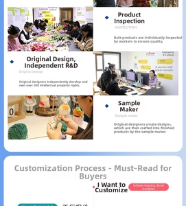 Handmade crochet yarn plush toy custom production process detail view showing quality check.