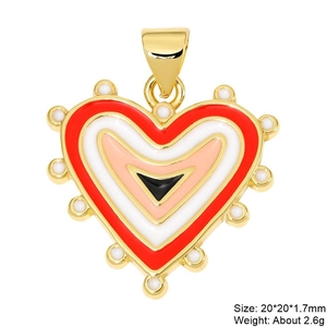 Copper heart pendant with zircon inlay and colorful enamel for DIY jewelry making
