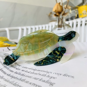 Macro detail of high-end sea turtle claw clip made from green acetate on magazine