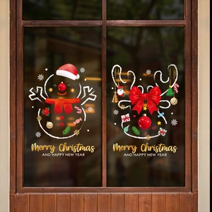 Autocollants de Noël pour fenêtre avec bonhomme de neige et renne sur verre festif