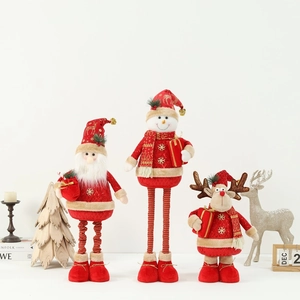 Christmas Plush Doll Telescopic Long Legged Santa Snowman Reindeer Ornament Sequin Fabric Festive Home Decor Gift