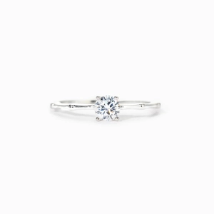 S925 sterling silver ring with bamboo textured band and round-cut solitaire diamond