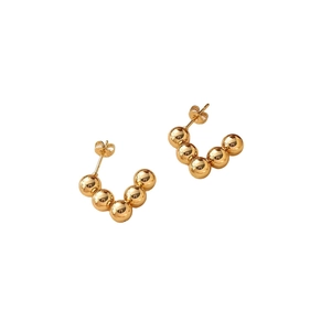 Polished 18K gold-plated titanium steel C-shaped stud earrings with bead design