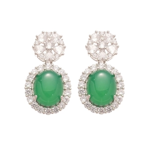 Boucles d'oreilles en argent avec calcédoine verte et pierres de zircon scintillantes