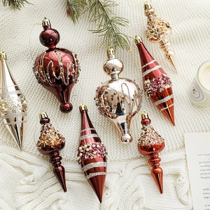 Christmas Tree Hanging Ornaments Luxury Plastic Electroplated Ball Rhinestone Artificial Pearl Glitter Spindle Drop For Xmas Party Home Decor