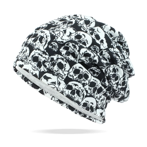 Winter knit beanie with black and white skull pattern for men and women outdoor warmth