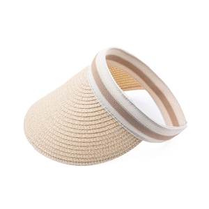 Straw visor sun hat with striped ribbon detail for beach and outdoor sports protection