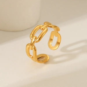Detailed view of 18K gold plated stainless steel chain link ring with adjustable opening
