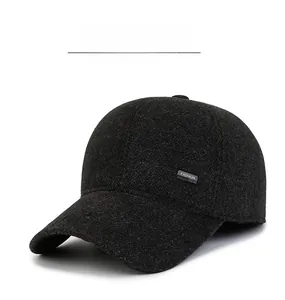 Close-up of winter wool baseball cap featuring metal fashion sports side decoration