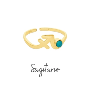 Detailed macro view of 18K gold plated S925 silver Sagittarius ring with turquoise stone
