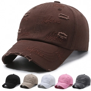 Nefarious Stickerei Baseballkappe Distressed Ripped Baumwolle Retro Streetwear Sonnenschutz Verstellbarer Hut