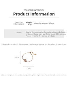 Detail showing dimensions and 5.2g weight of rotating zircon clover gold bracelet