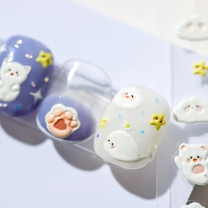 3D embossed nail art stickers with cute cats and stars for 5D manicure decoration