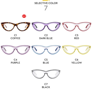 Selezione di montature per occhiali cat-eye in TR90 in sette vivaci colori e motivi