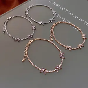 Zircon Butterfly Tennis Chain Bracelet Copper Inlaid Cubic Zirconia Adjustable Sweet Korean Style For Women Jewelry