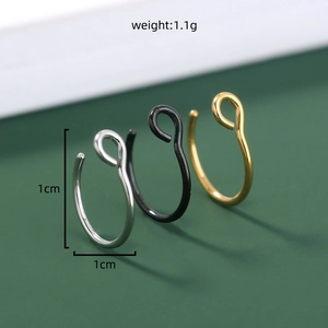 Set of three 1cm U-shaped faux nose rings in silver, black and gold finishes weighing 1.1g each
