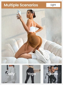 Détail du short de yoga marron taille haute avec cordons et texture effet push-up