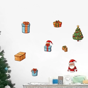 Christmas wall stickers with Santa, tree, and gift boxes for holiday door and wall decor