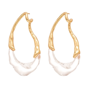 Vintage irregular water drop earrings with gold plating and transparent resin