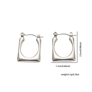 Polished silver earrings dimensions showing 2.5cm height and 1.7cm width on white background